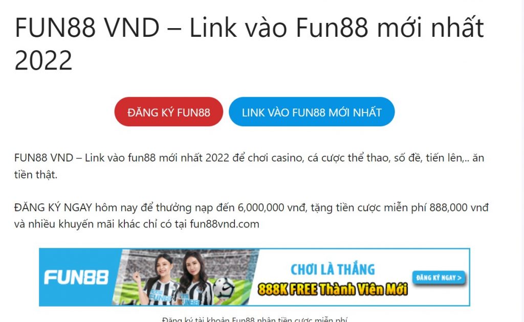 Link vào nhà cái Fun88 mới nhất năm 2022